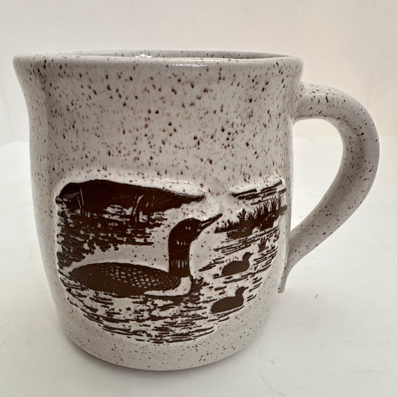 Vintage Onion River Pottery Coffee Mug Duck Deer Nature Speckled Stone Ware HTF - Picture 1 of 10